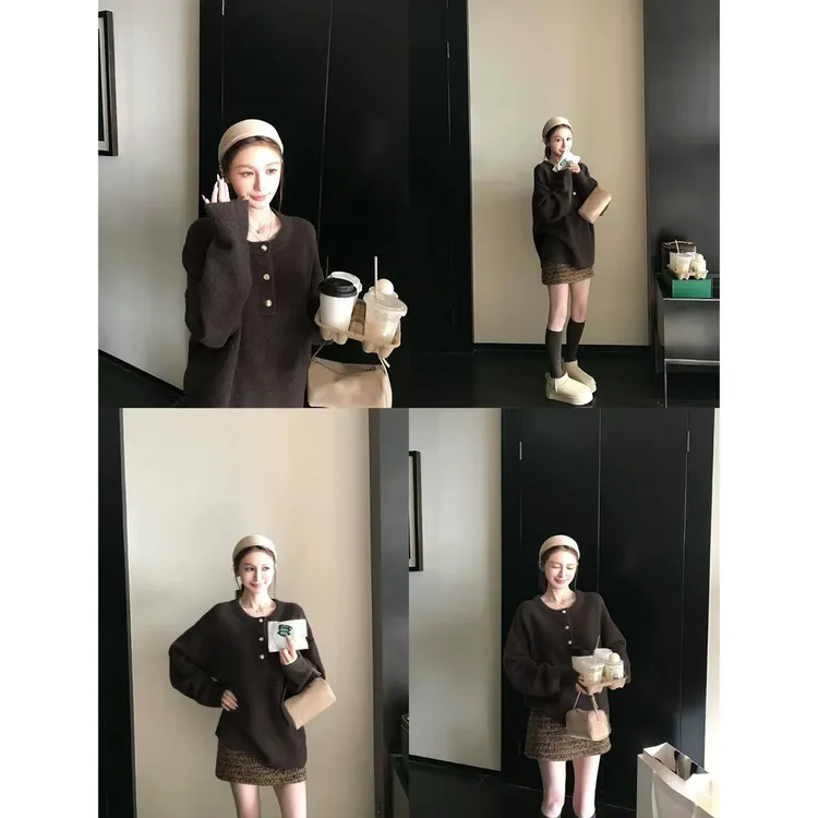 纸醉金迷女明星氛围重工毛呢亮片包臀短裙+慵懒套头毛衣C 9702