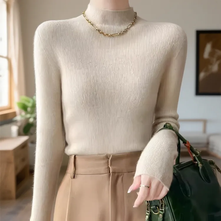 秋冬一线成衣无缝半高领加厚针织衫女套头毛衣修身打底百搭毛衣女