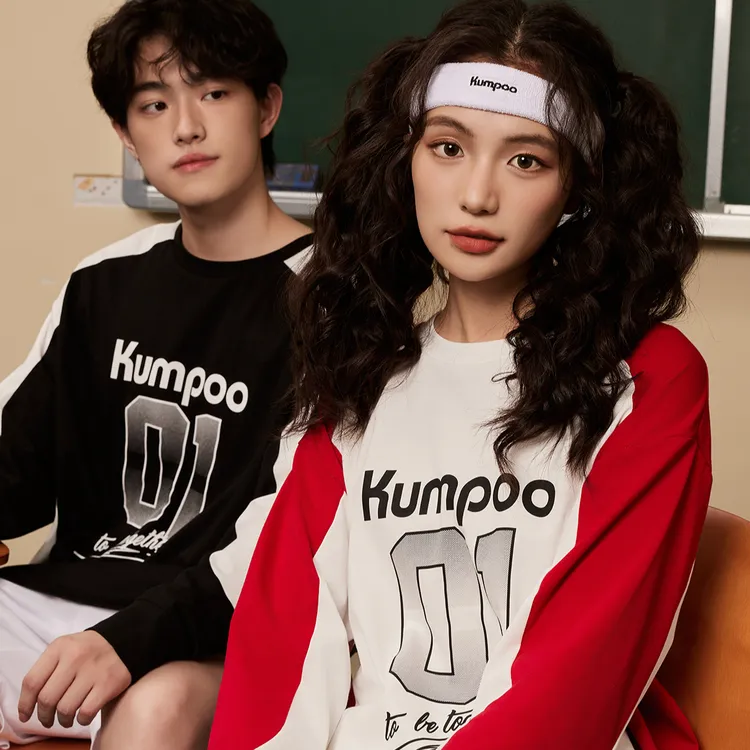 KUMPOO/薰风【秋款】时尚插肩图案长袖T恤宽松男女同款 3158