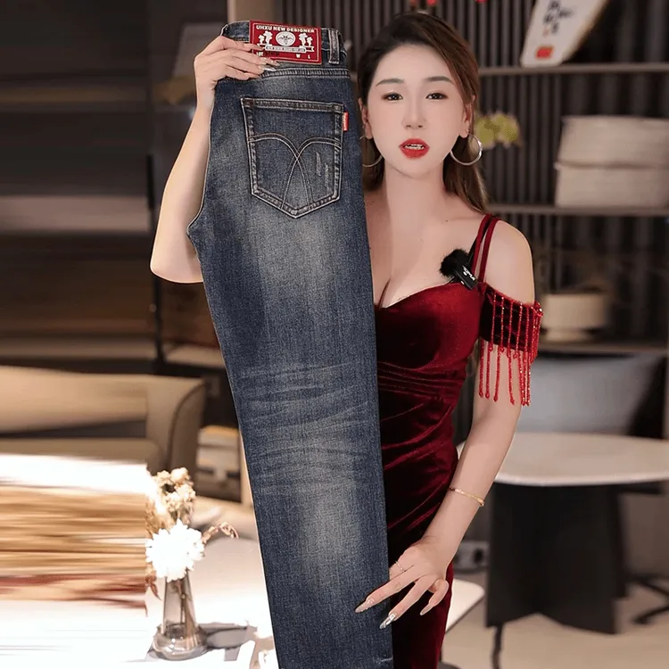 2025秋冬新款轻奢刮烂做旧牛仔裤男士修身弹力小直筒美式复古长裤