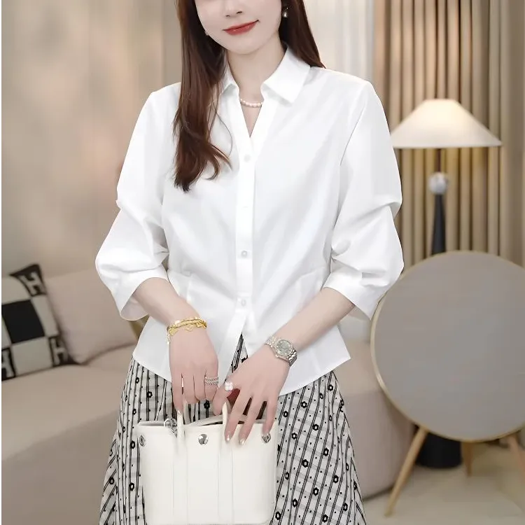 小心机！法式收腰设计春夏外穿内搭显瘦不易皱高级感七分袖衬衫女