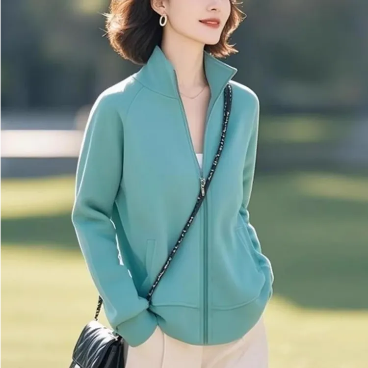 短款开衫卫衣外套女2025春秋新款韩版宽松百搭纯色小个子立领上衣