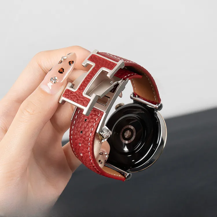 适用华为gt5表带女款华为watch5/4pro表带3/4/5pro荔枝纹真皮表带