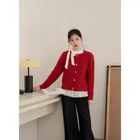 羊城故事法式甜美红色针织毛衣女冬季宽松保暖上衣  Y51155415