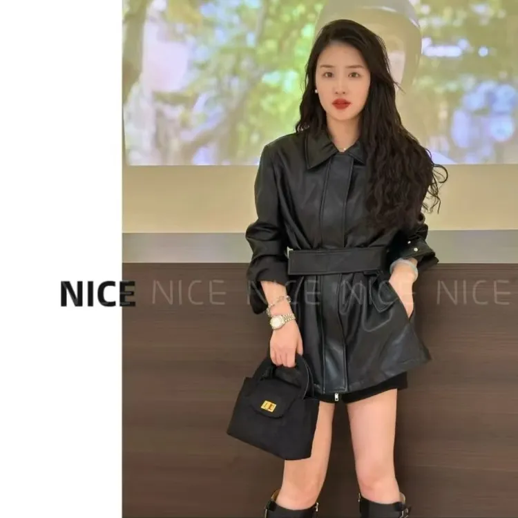 【达人专属】柏林岁月 设计师款复古收腰甜酷皮衣外套