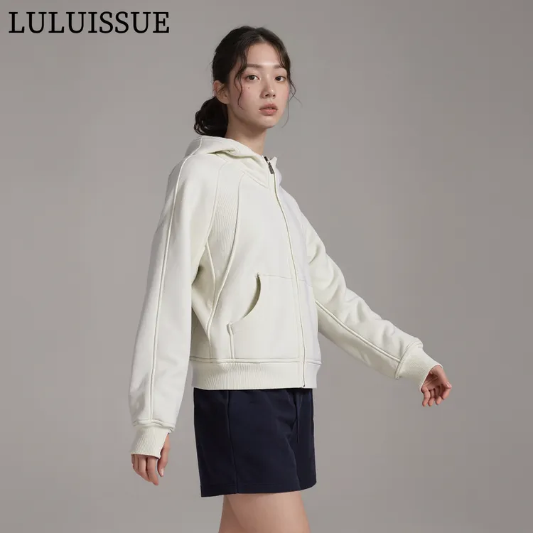 LULUISSUE秋冬一体绒女士运动加绒外套拉链连帽衫保暖卫衣瑜伽服