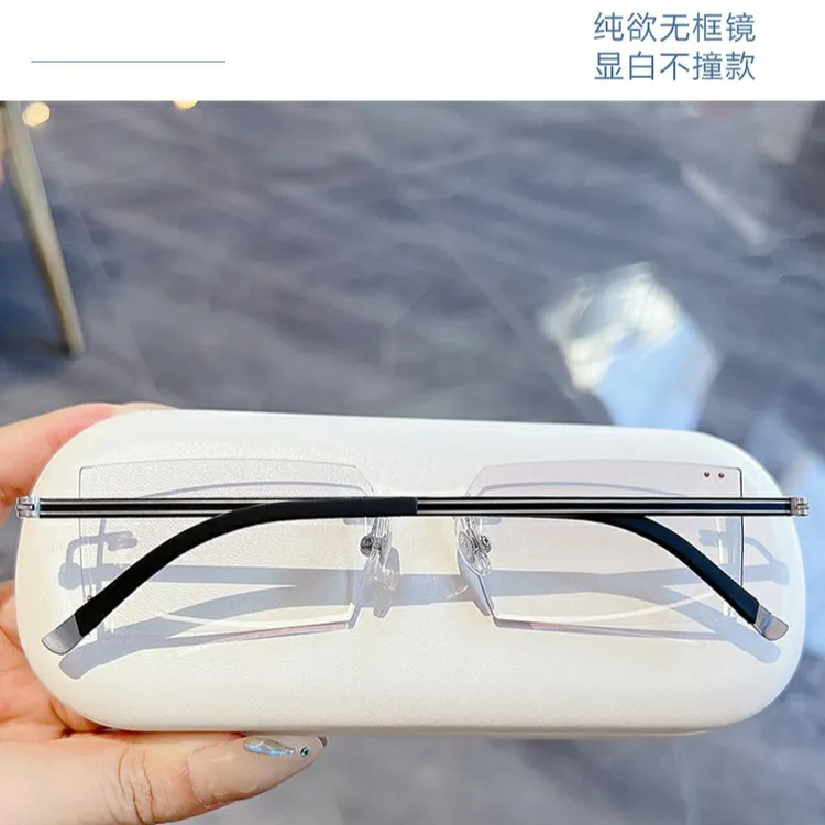 钻石切边无框眼镜纯钛材质超轻切边镶钻变色近视眼镜变色老花镜片
