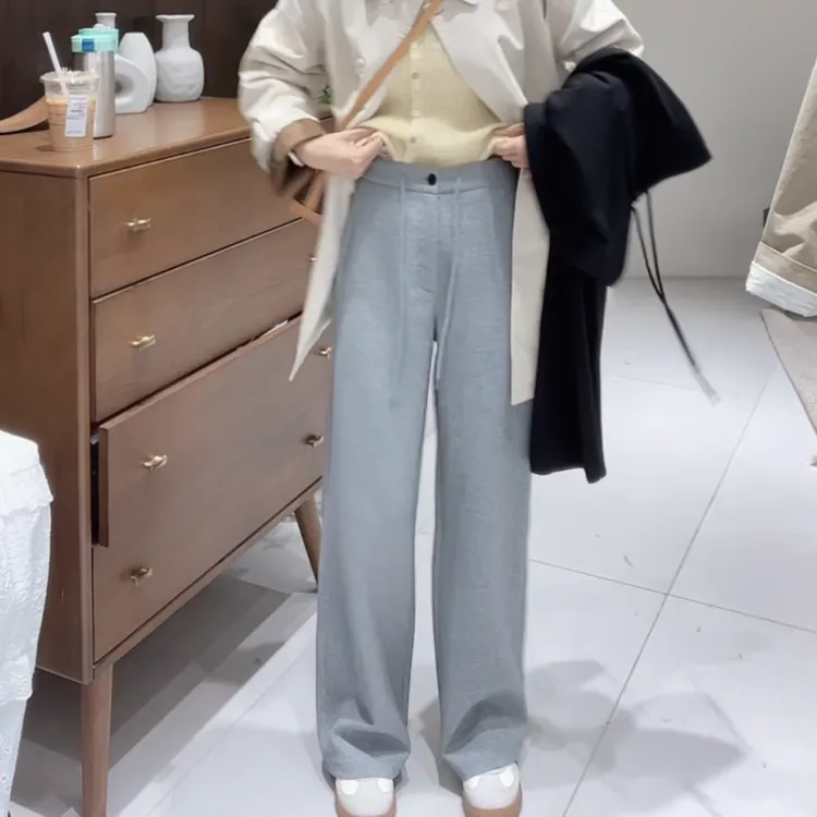 2025春季新款设计感百搭气质抽绳直筒长裤LK2501480