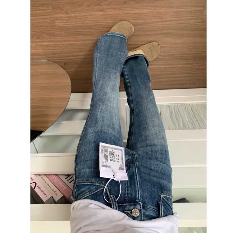 复古蓝修身弹力小个子微喇牛仔裤女2025秋冬新款加绒辣妹长裤显瘦