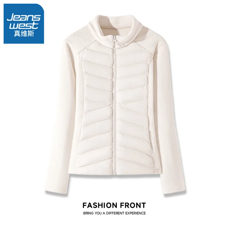 真维斯轻薄棉服女白色秋冬季2026新款韩版修身立领保暖拼接外套L