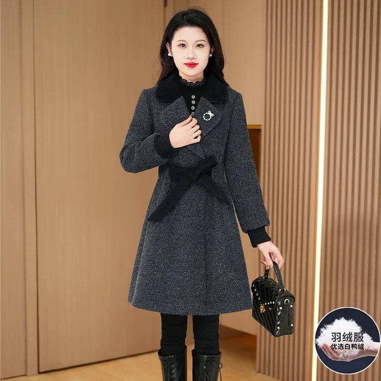 拉夏贝尔小香风中长款羽绒服内胆大衣女秋冬2025新款时尚洋气妈妈