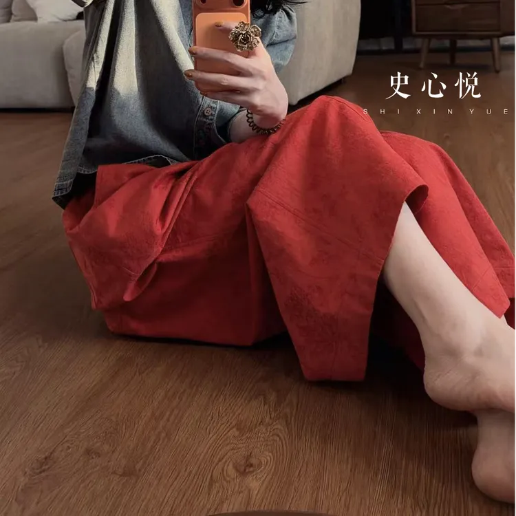 【悦悦专属】新中式国风提花松紧腰直筒阔腿休闲裤Y1342