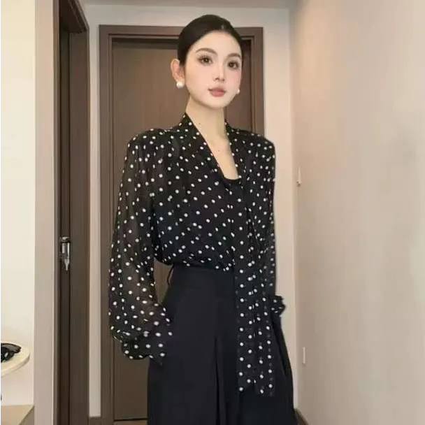 【前后2穿】V领法式高级感飘带立领长袖衬衫女夏季新款设计感上衣