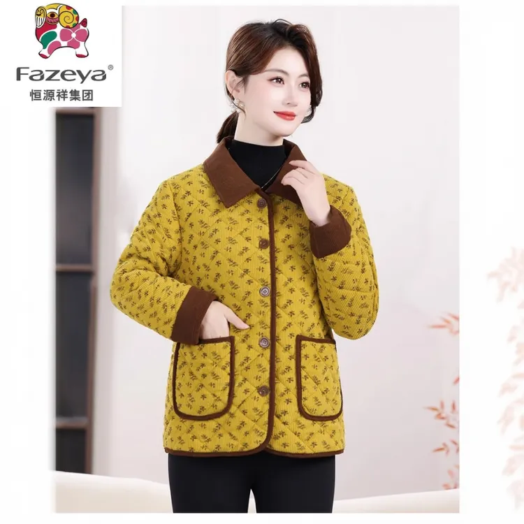 时尚中老年女装女士外套花棉袄老年人妈妈装秋冬洋气棉衣加绒冬季
