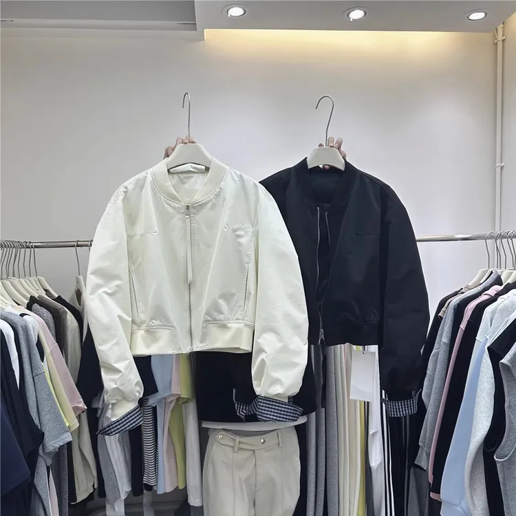 1012韩版拼接袖夹克百搭宽松休闲小个子外套女秋季棒球服短款上衣