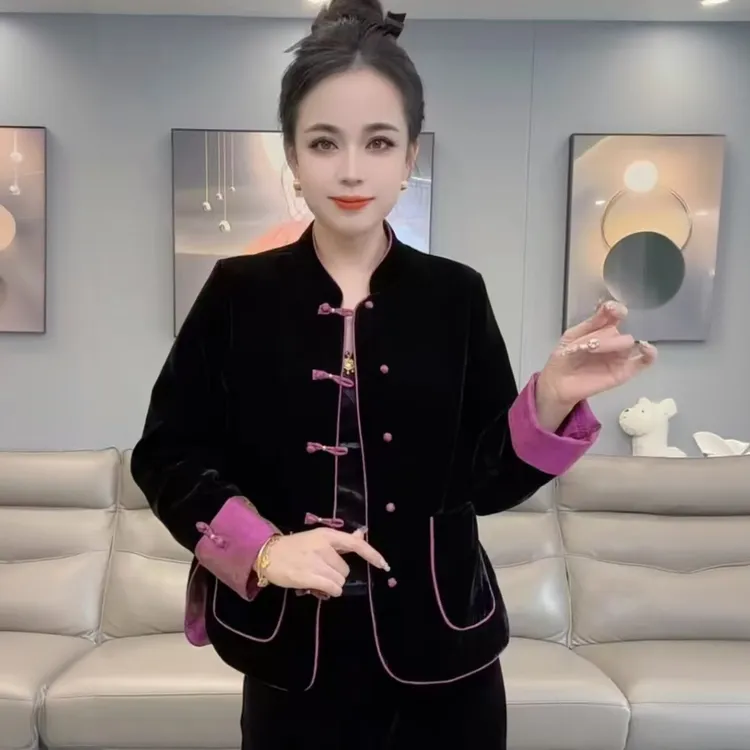 新款欧货高品质新中式国风两面穿金丝绒外套女2025新款双面穿百搭