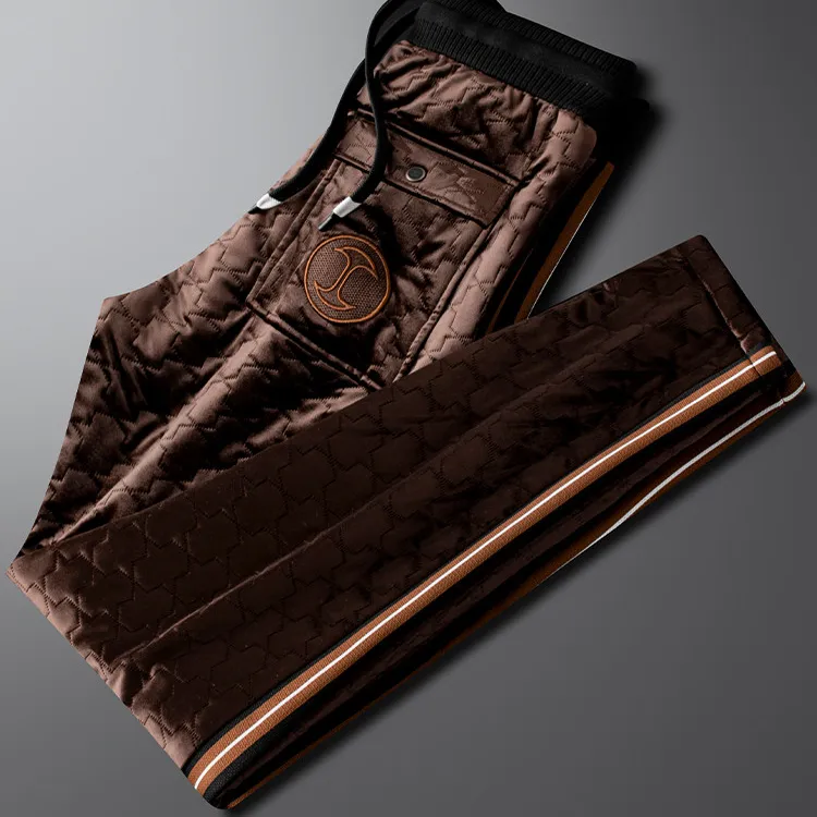 NOIENKAIRU尼因基鲁轻奢高端秋冬厚款休闲裤男士保暖织带休闲卫裤