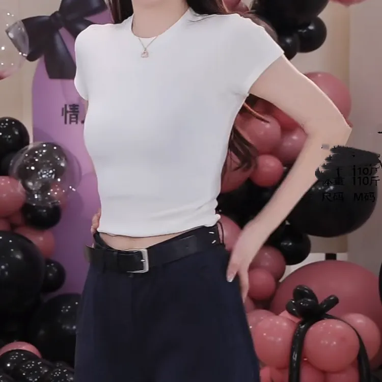 纯色净版显瘦辣妹短袖T恤女2025新款春夏修身百搭时尚半袖上衣