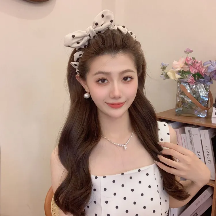 韩国新款波点蝴蝶结发箍立体褶皱兔子耳朵齿梳防滑头箍高颅顶发卡