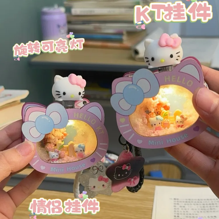 【橙汁】kt猫情侣挂件手工diy可爱小巧创意木质可发光送礼物