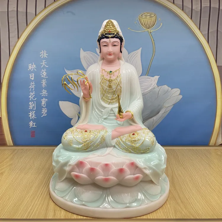 观音菩萨佛像家用中式白瓷南海观世音办公摆件南无观世音佛具送礼