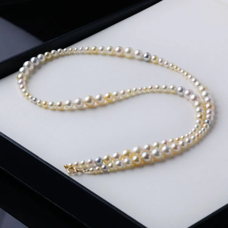 海水Akoya珍珠项链3-7mm吉尔德证书18K金糖果色毛衣链*多样性发一