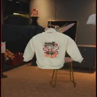 哪吒定制同款中性薄绒春秋套头卫衣休闲加绒童装春季女童圆领卡通