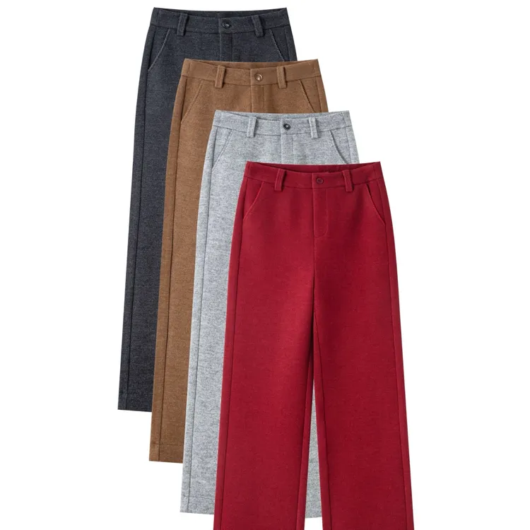 2025冬季新品688设计师高定拉毛醋酸羊毛时尚高腰休闲九分直筒裤