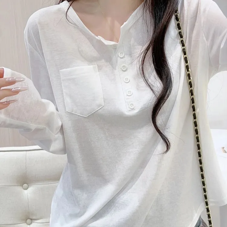 白色设计感雪花棉t恤长袖2025秋新款爆款显瘦宽松打底衫上衣内搭