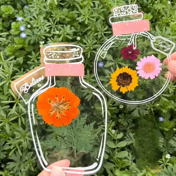 瓶子里的秋天手工DIY透明贴纸创意干花书签收集秋天树叶花瓣标本