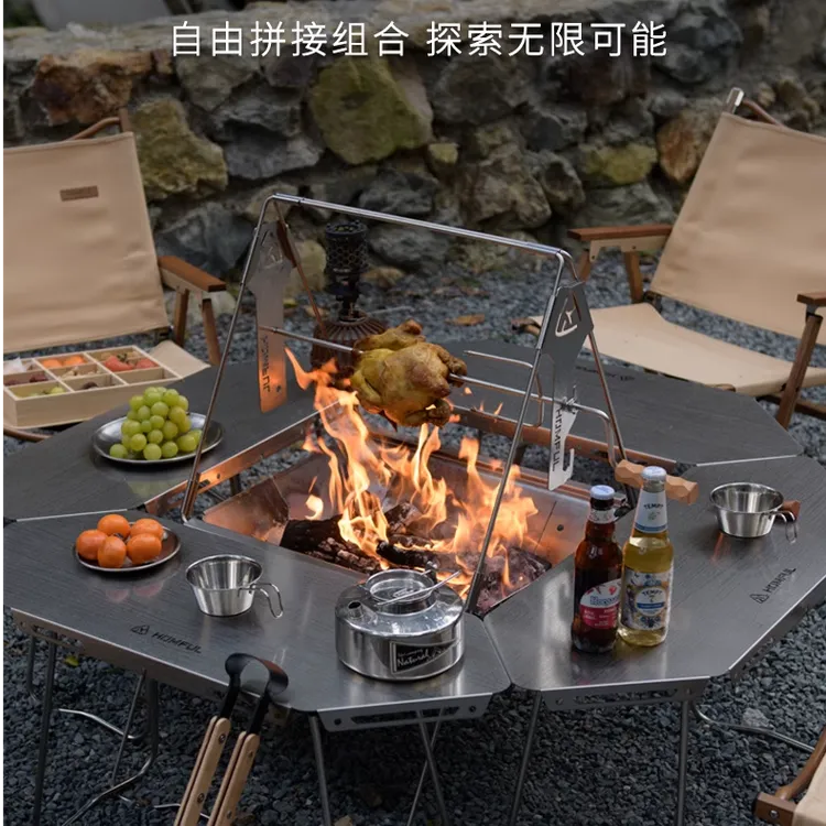 户外不锈钢烧烤篝火桌露营可折叠拼接组合多功能拼接围桌超轻