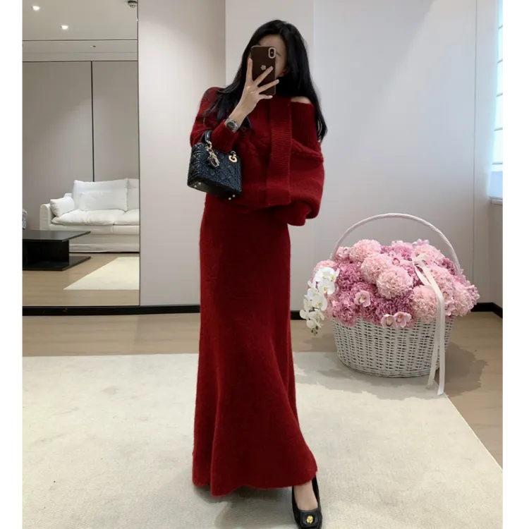 新中式仙女风运动风时尚套装长裙修身中长款网红提花