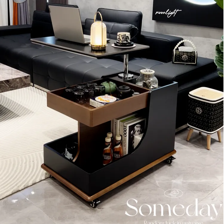可移动沙发储物边几带轮推车茶几小户型客厅中古风升降家用