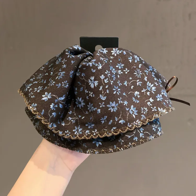 韩系气质复古文艺碎花马尾抓夹通勤清新花边撞色蝴蝶结盘发马尾夹