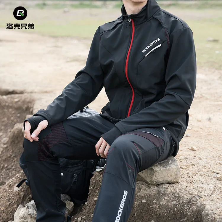 洛克兄弟秋冬骑行服裤男女防风加绒保暖外套长袖长裤户外运动透气
