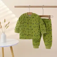 印花分体套装薄棉婴幼儿纯棉保暖高腰护肚两件套夹棉家居服1c