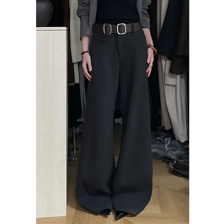 秋冬通勤百搭高腰显瘦垂坠西装毛呢休闲裤女宽松遮胯阔腿拖地裤