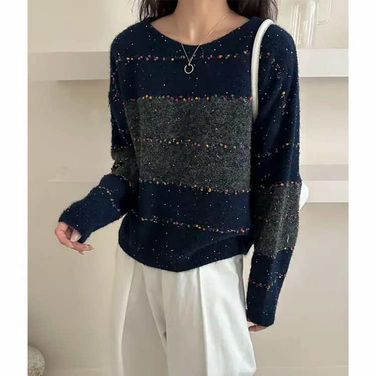 MEIZHENZI【星空彩豆】璀璨|绵羊毛混纺撞色针织衫女毛衣
