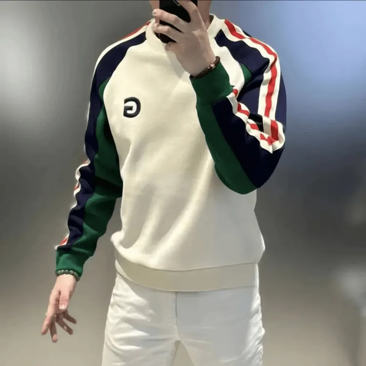 高档男士加厚刺绣长袖保暖男拼色刺绣男士卫衣韩版百搭休闲潮流