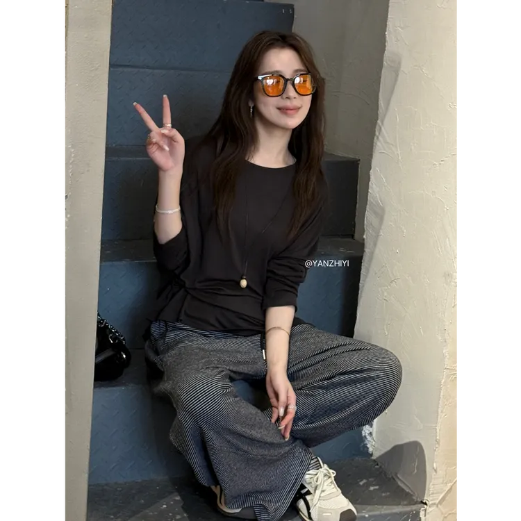 YPP！【木代尔T】简约好质感 超薄 软塌塌长袖T恤 单穿内搭都可