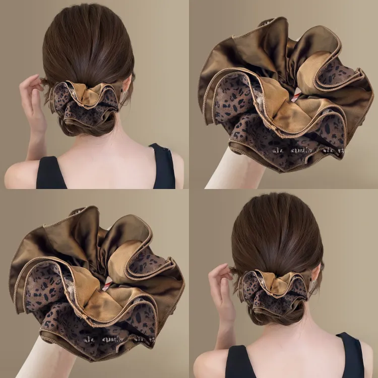 气质豹纹大肠发圈女2025新款扎头发皮筋双层头绳低马尾丸子头发绳