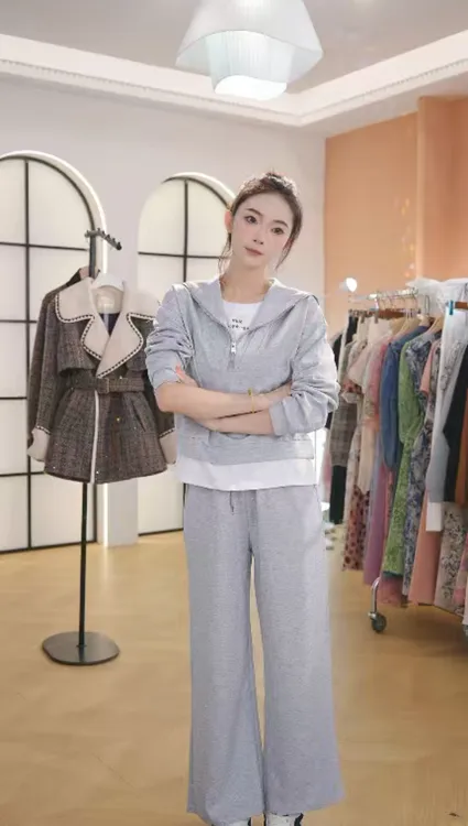 Z8675春秋女士高端时尚两件套洋气百搭宽松套装女