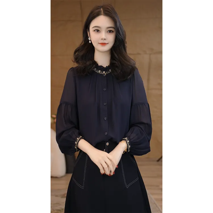【小陈甄选】曼贝衬衫女士高级显瘦8593148A藏青色气质衬衣