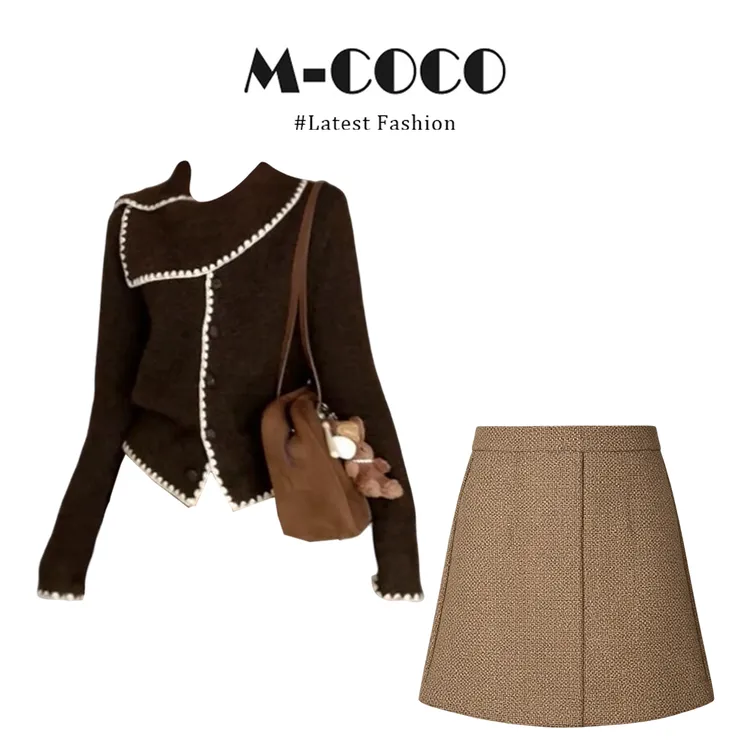 MARIE.COCO冬季搭配一整套女装美拉德巨好看围巾领长袖外套包臀裙