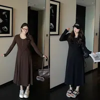 裂渡宣宣【解构式】微胖大码女秋显瘦假两件分割针织连衣裙ZY508A21