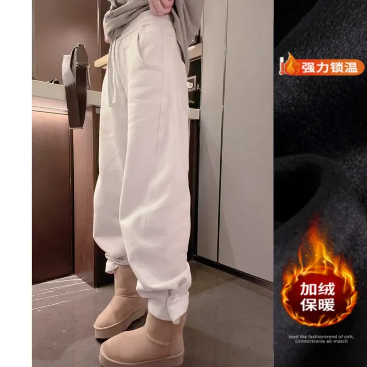 景倩妮时髦两穿脚扣设计休闲裤2025年冬季新款加绒显瘦窄版阔腿裤