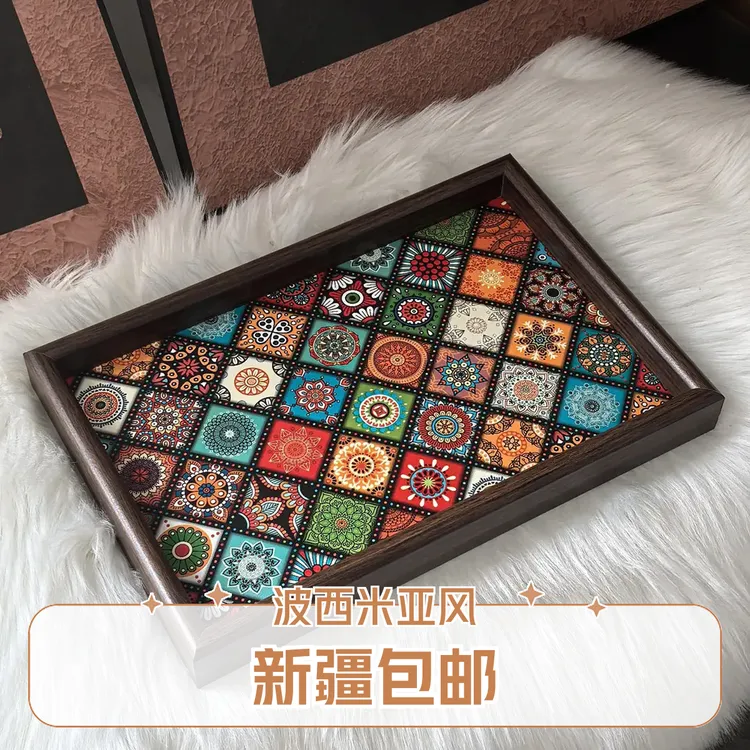 【新疆包邮】波西米亚风木质托盘摆件复古桌面首饰钥匙玄关收纳盘
