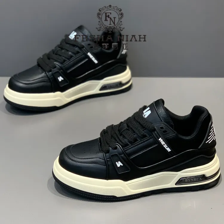 法莎尼亚男鞋秋季款新款皮面百搭运动休闲鞋防滑耐磨增高板鞋子男