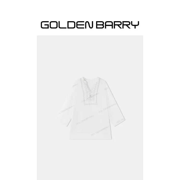 GOLDENBARRY「月光之星」钉珠亚麻套头衬衫GB060702008