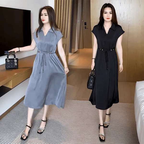 休闲穿搭收腰连衣裙2025夏季新款气质显瘦洋气时尚减龄短袖长裙女